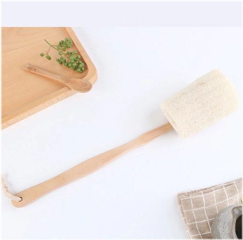 Wooden Handle Exfoliating Body Brush with Natural Loofah Scrubber