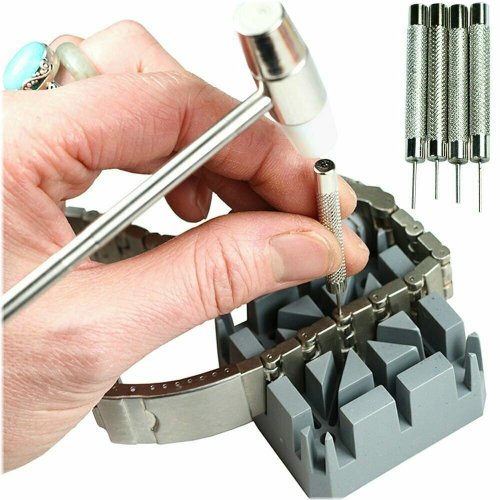 Watch Band Link Remover & Repair Kit - Hammer Punch Pins & Strap Holder Set