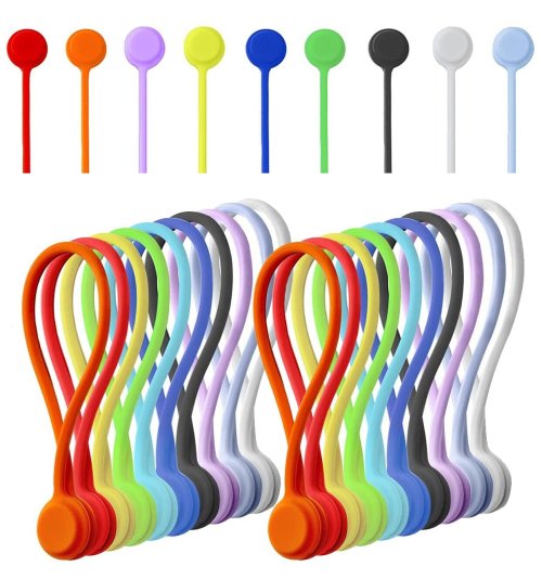 Magnetic Silicone Cable Twist Ties - 20 Pack