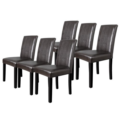 Elegant Leather Dining Room Parson Chairs in Brown (Set of 6)