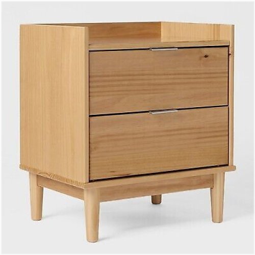 Pine Wood 2-Drawer Nightstand