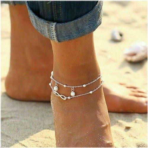 Love Link Anklet - Stainless Steel Double Layer Charm Bracelet Chain for Women