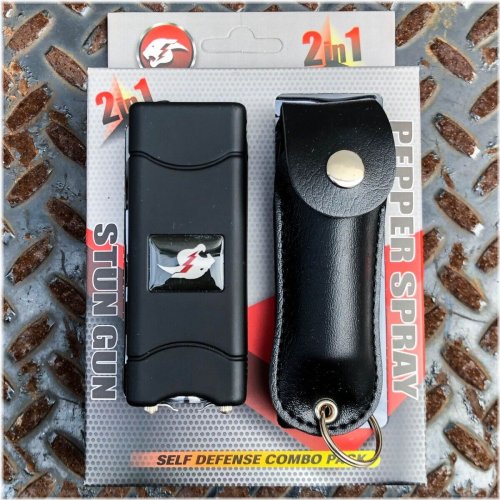 Defender's Duo: Black Case Stun Gun Flashlight and Pepper Spray Set