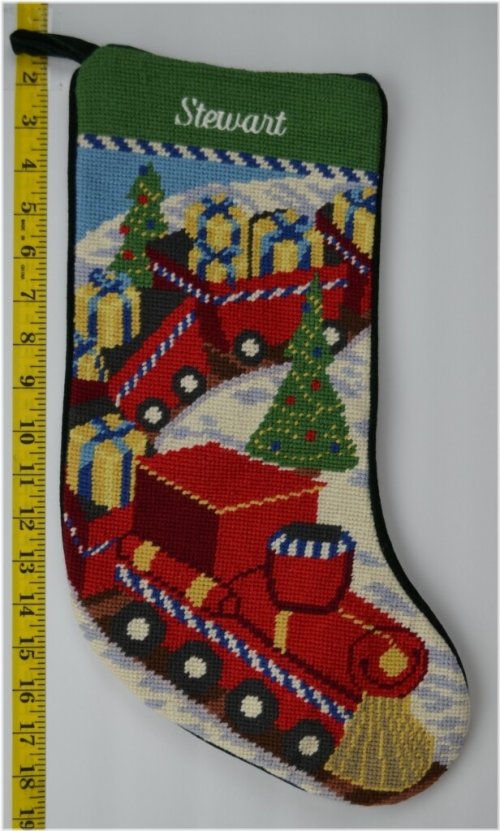 Needlepoint Toy Train Monogrammed Christmas Stocking by LANDS END