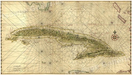 Cuba 1639 Historical Maritime Map - 14x24