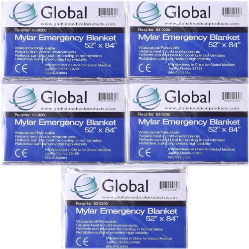 Mylar Emergency Blankets (54"x 82", Pack of 5)