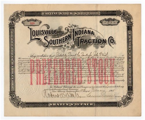 Insull Signature Louisville Traction Scripophily