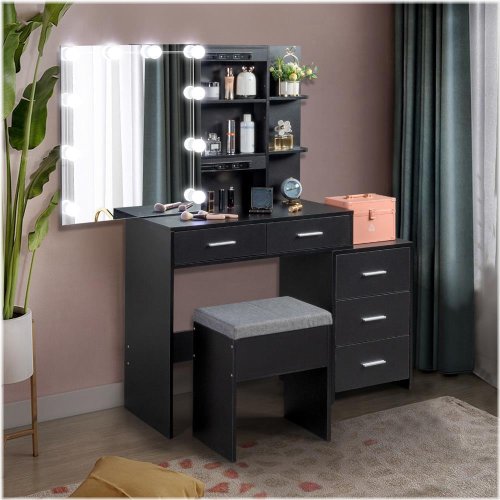 Glowing Beauty Vanity Set with Sliding Cabinet and LED Mirror