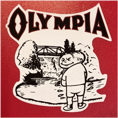 Watermark Vintage Brewery Sticker with Olympia Oly Beer Peeing Logo