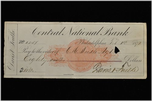 Philadelphia Central National Bank 1872 Scrip Note