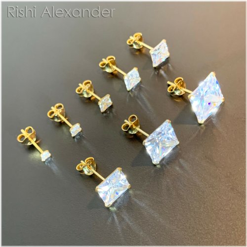 Golden Square Stud Earrings