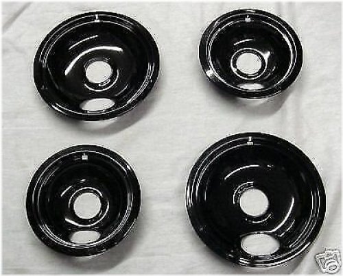 Porcelain Drip Pan Set for Whirlpool Roper Range Stove - 2 Large and 2 Small Bowls (