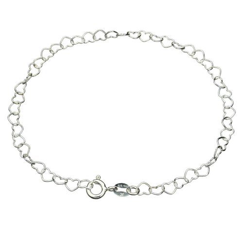 Heart Link Anklet in Solid Sterling Silver from Italy