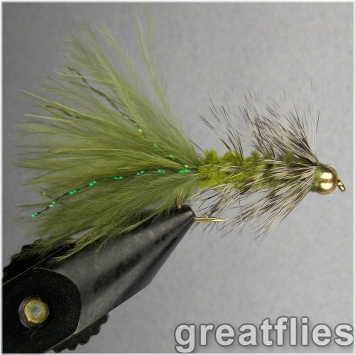 Olive and Grizzly Bead Head Woolly Bugger (12 pack)