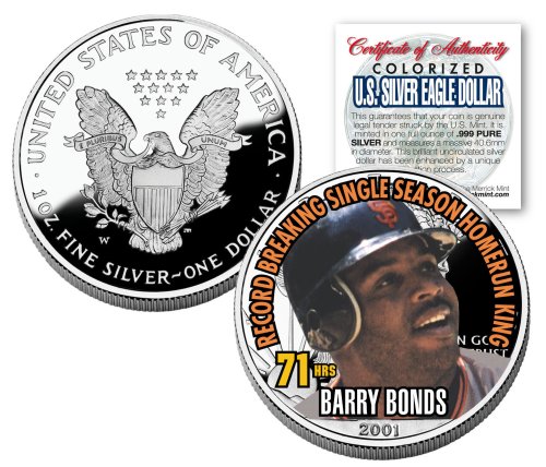 Silver Eagle Colorized Coin featuring Barry Bonds 2001 Record