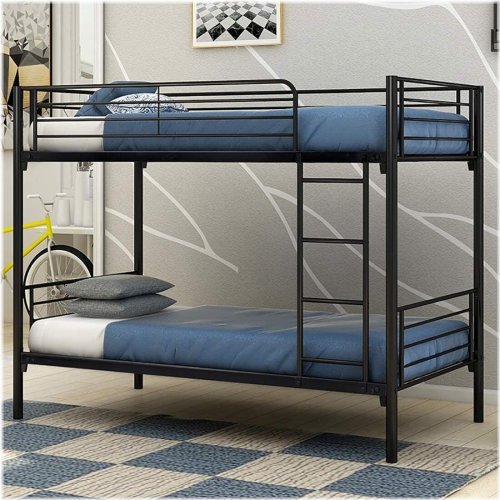 Twin Bunk Bed Frame with Sturdy Metal Construction and Built-in Ladder