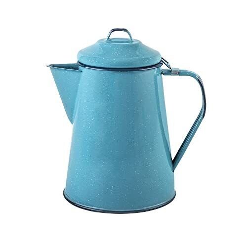 Turquoise Enamel Coffee Pot - 8 Cup Capacity - Ideal for Camping and Home Use