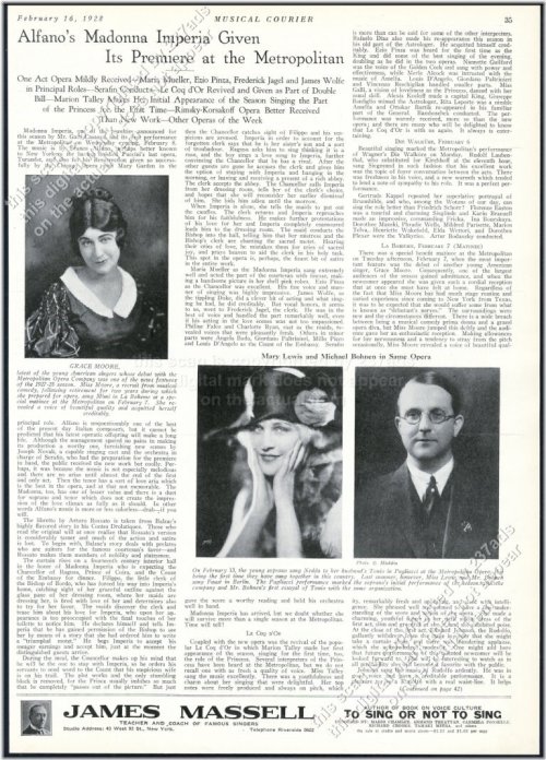 Grace Moore Debut Review Vintage Print Article