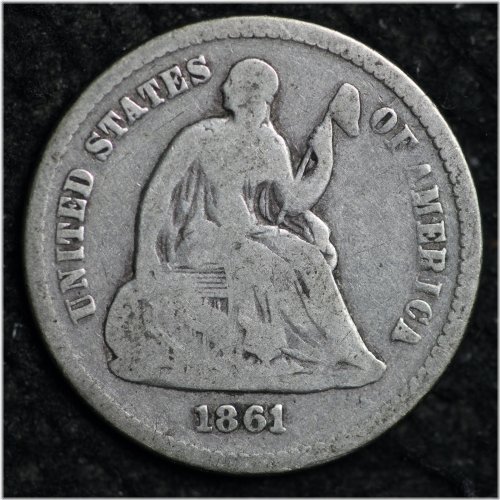 1861 Seated Liberty Silver Half Dime - VG Condition