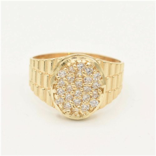 Oval CZ Yellow Gold Pinky Ring