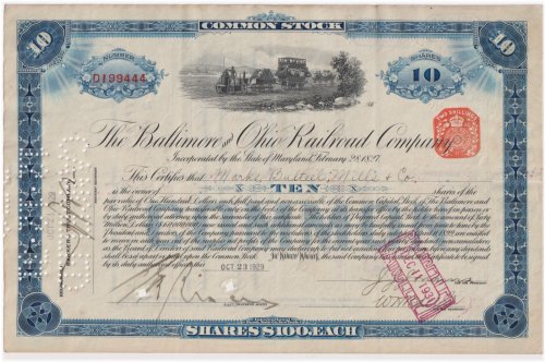Black Tuesday Railroad Stock Certificate