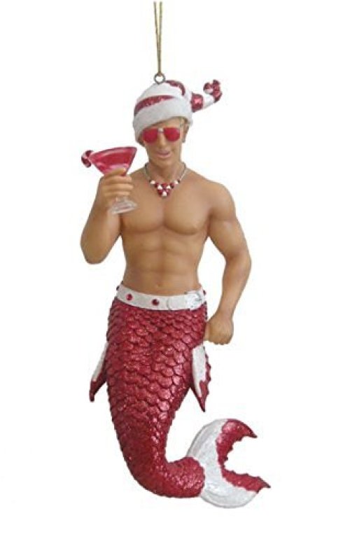 Candy Cane Merman Cheers Ornament