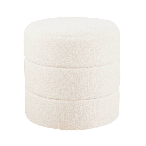 Cozy Cream Boucle Round Upholstered Pouf