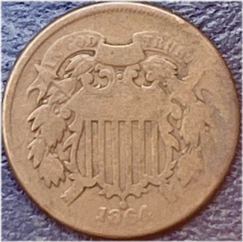 1864 Circulated Two Cent Piece