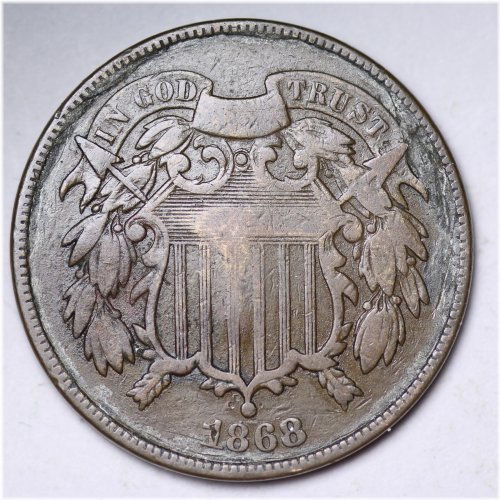 1868 Fine+ Choice Two Cent Piece