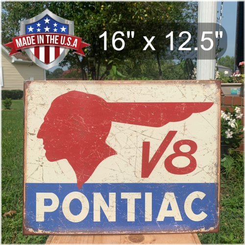 Vintage Pontiac V8 Emblem Sign