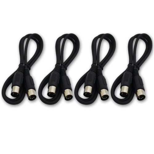 Black 5 Pin DIN MIDI Cable 4-Pack - 3ft Male to Male