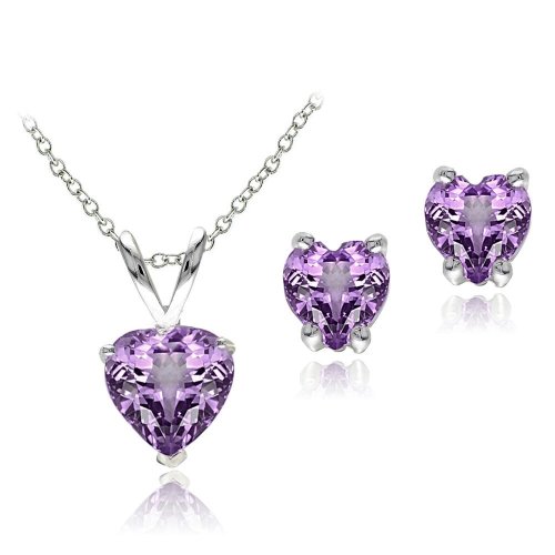 Amethyst Heart Duo Set in Sterling Silver