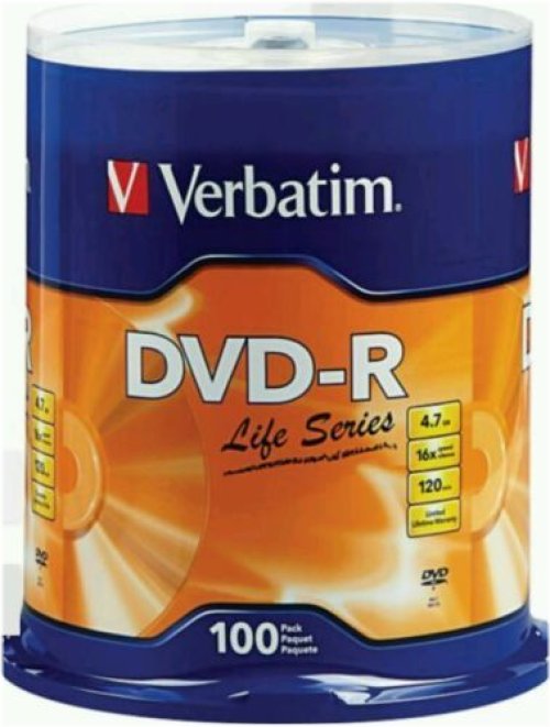 VERBATIM Life Series 16X DVD-R DVDR 4.7GB Branded Logo 100 pack