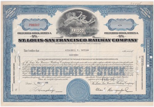 Frisco Railroad Stock Certificate