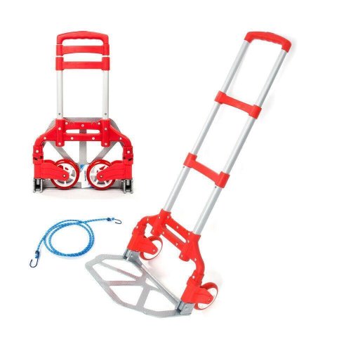 Red Foldable Hand Truck - Lightweight Trolley for Luggage and Heavy Items