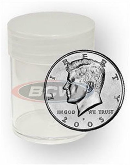 Clear Plastic Half Dollar Coin Tubes with Screw On Caps (Pack of 20)