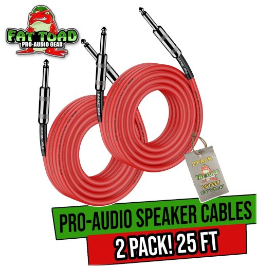 Fat Toad Professional Speaker Cables (2 Pack) - 25ft Length