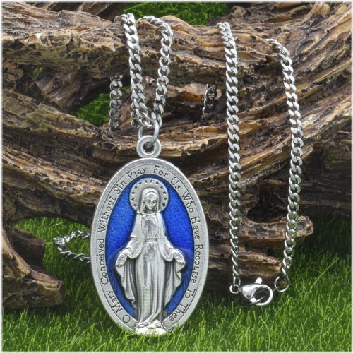 Blue Miraculous Mary Pendant