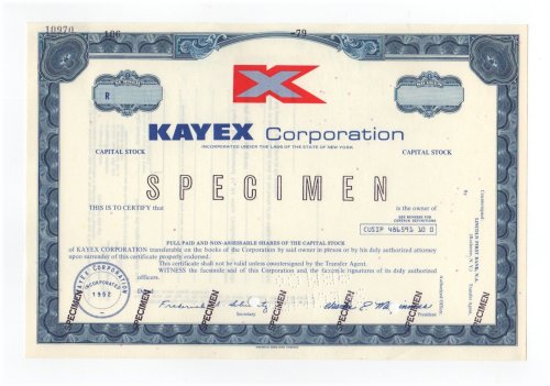 Kayex Corporation Specimen Certificate