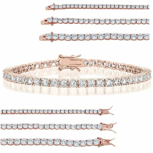 Elegant Rose Gold Plated Sterling Silver Tennis Bracelet with CZ Accents