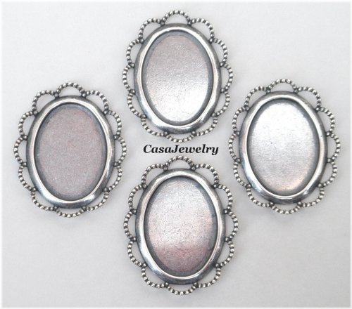 Lace Border Bezel Set in Antiqued Sterling Silver Plating (4 piece lot)