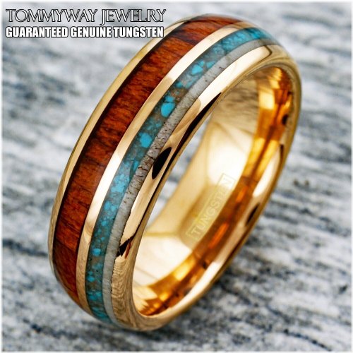 Koa Turquoise Deer Antler Wedding Band