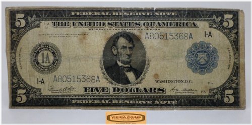 Boston Federal Reserve $5 Note - 1914 Series