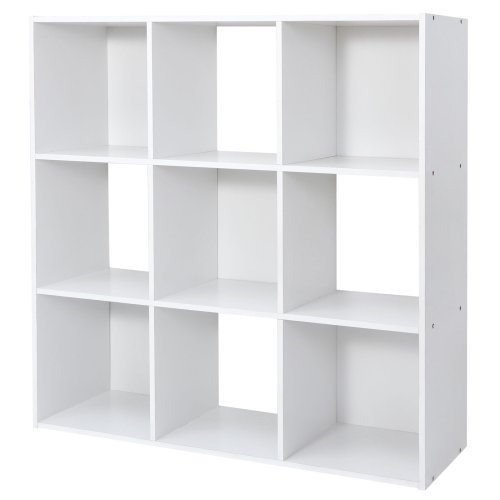 Modular White Bookcase with Customizable Storage Panels