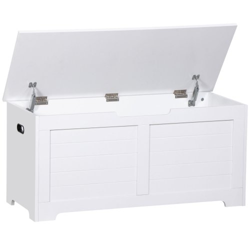 White Wooden Flip-Top Toy Chest with Safety Hinge