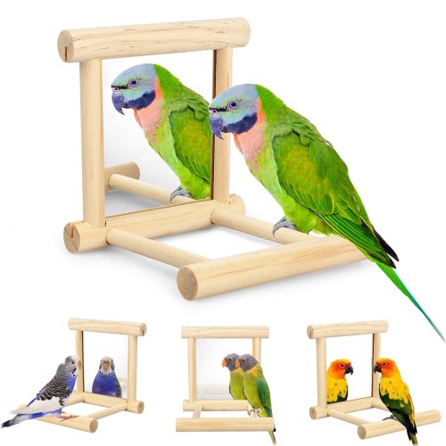 Aviary Play Haven: Wooden Swing and Mirror Set for Your Feathered Friend