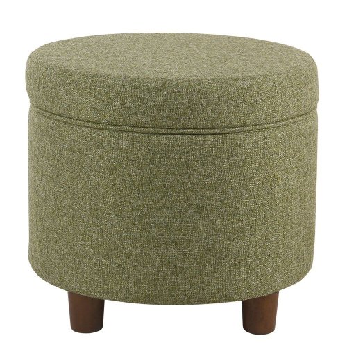 Green Tweed Round Storage Pouf