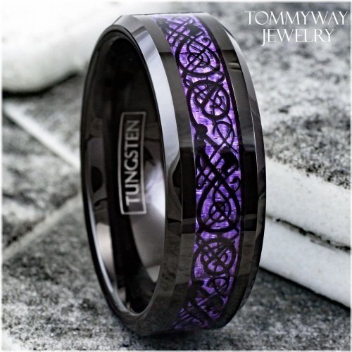 Dragon's Weave Tungsten Carbide Ring with Purple Carbon Fiber Inlay