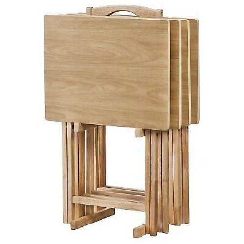 Natural Wood TV Tray Set