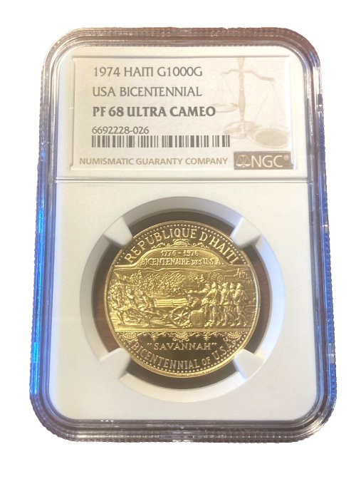 Haiti 1974 Gold 1000 Gourdes NGC PF68UC USA Bicentennial